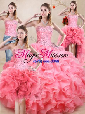 Sophisticated Baby Pink Sleeveless Organza Lace Up Quinceanera Gown for Sweet 16 and Quinceanera