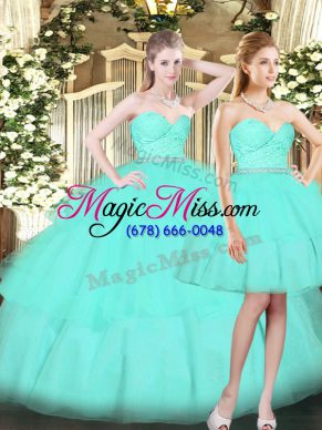 Sweetheart Sleeveless Lace Up Sweet 16 Dresses Aqua Blue Tulle