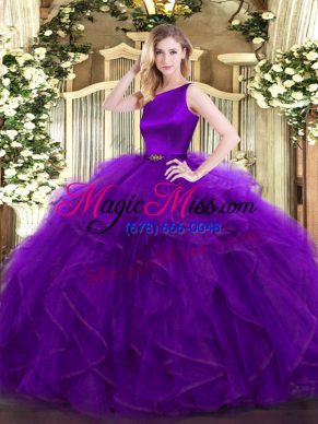 Colorful Purple Sleeveless Ruffles Floor Length Quinceanera Gowns