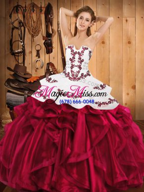 Sophisticated Hot Pink Sleeveless Satin and Organza Lace Up Quince Ball Gowns for Military Ball and Sweet 16 and Quinceanera