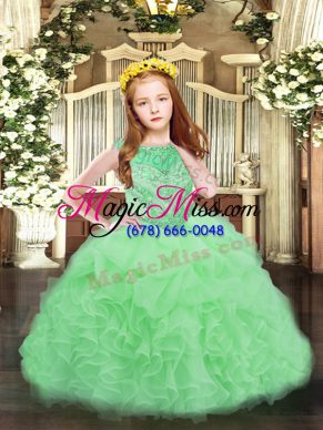 Top Selling Apple Green Sleeveless Floor Length Beading and Ruffles and Pick Ups Zipper Little Girl Pageant Gowns