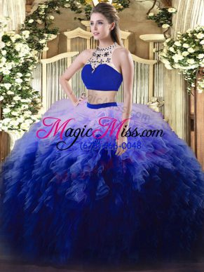 Beauteous Multi-color Sleeveless Floor Length Beading and Ruffles Backless Quinceanera Gown