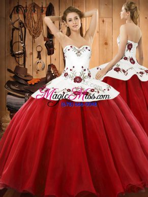 Popular Wine Red 15 Quinceanera Dress Military Ball and Sweet 16 and Quinceanera with Embroidery Halter Top Sleeveless Lace Up