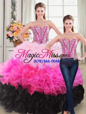 Multi-color Quinceanera Dress Sweet 16 and Quinceanera with Beading and Ruffles Sweetheart Sleeveless Lace Up