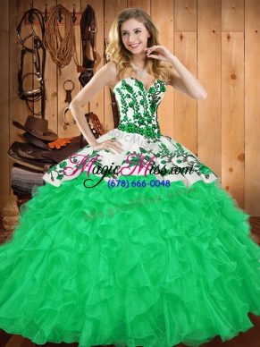 Vintage Sweetheart Sleeveless Lace Up Ball Gown Prom Dress Green Satin and Organza