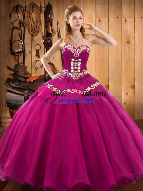 Floor Length Lace Up Vestidos de Quinceanera Fuchsia for Military Ball and Sweet 16 and Quinceanera with Ruffles