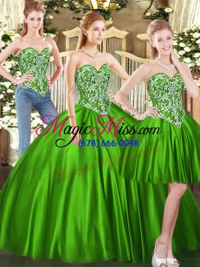 High Quality Beading Quinceanera Dresses Green Lace Up Sleeveless Floor Length