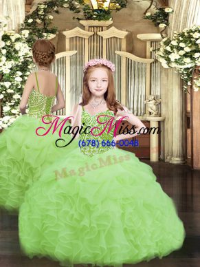 Hot Sale Beading and Ruffles and Pick Ups Little Girls Pageant Gowns Lace Up Sleeveless Floor Length