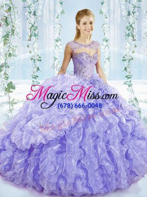 Low Price Sleeveless Brush Train Lace Up Beading and Ruffles and Pick Ups Sweet 16 Quinceanera Dress