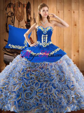 Exceptional Multi-color Vestidos de Quinceanera Military Ball and Sweet 16 and Quinceanera with Embroidery Sweetheart Sleeveless Sweep Train Lace Up