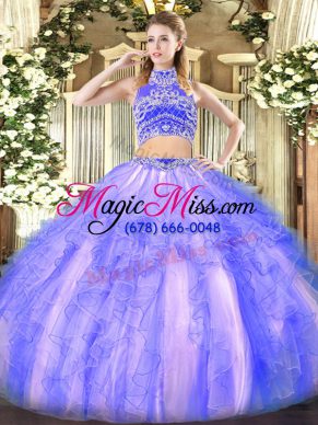 Lavender Sleeveless Floor Length Beading and Ruffles Backless Sweet 16 Dresses