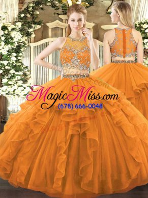 Discount Orange Scoop Zipper Beading and Ruffles Sweet 16 Quinceanera Dress Sleeveless