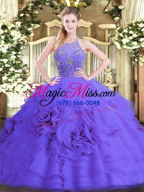 Modern Floor Length Purple Sweet 16 Quinceanera Dress Halter Top Sleeveless Zipper