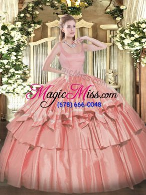 Chic Coral Red 15th Birthday Dress Military Ball and Sweet 16 and Quinceanera with Beading and Ruffled Layers Straps Sleeveless Zipper