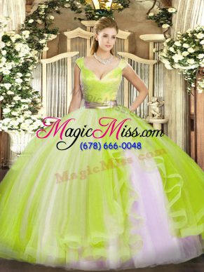 Floor Length Ball Gowns Sleeveless Yellow Green Sweet 16 Quinceanera Dress Zipper