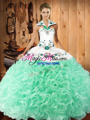 Embroidery Sweet 16 Dresses Apple Green Lace Up Sleeveless Floor Length