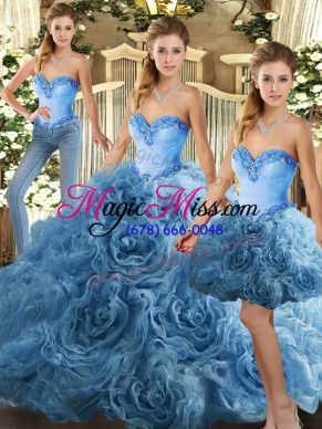 Fabric With Rolling Flowers Sweetheart Sleeveless Lace Up Beading Quinceanera Gown in Baby Blue