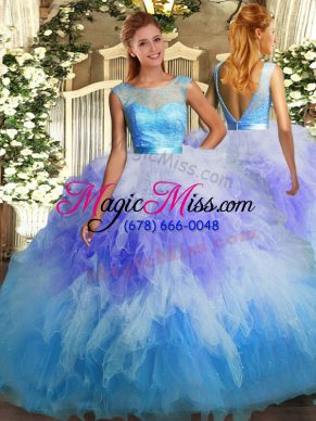 Modest Multi-color Quinceanera Gowns Sweet 16 and Quinceanera with Beading and Ruffles Scoop Sleeveless Backless