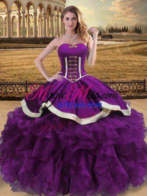 Sexy Eggplant Purple Ball Gowns Organza Sweetheart Sleeveless Beading and Ruffles Floor Length Lace Up 15 Quinceanera Dress