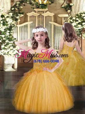 Cute Tulle Sleeveless Floor Length Kids Formal Wear and Beading and Ruffles