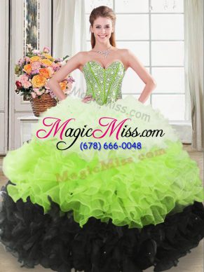 Trendy Multi-color Lace Up Sweetheart Beading and Ruffles Sweet 16 Quinceanera Dress Organza Sleeveless