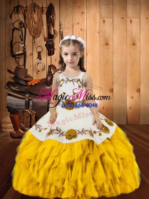 Best Ball Gowns Little Girls Pageant Dress Wholesale Gold Straps Organza Sleeveless Floor Length Lace Up