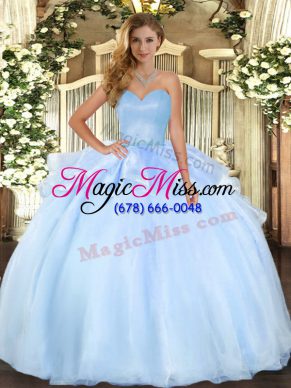 Deluxe Light Blue Quinceanera Gowns Military Ball and Sweet 16 and Quinceanera with Beading and Ruffles Sweetheart Sleeveless Lace Up