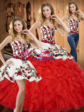 Amazing Sleeveless Embroidery and Ruffles Lace Up Sweet 16 Dress