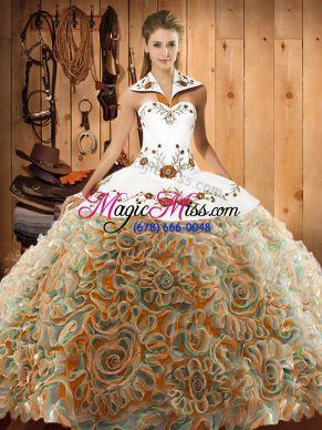 Lace Up Quinceanera Gown Multi-color for Military Ball and Sweet 16 and Quinceanera with Embroidery Sweep Train