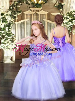 Lavender Sleeveless Appliques Floor Length Girls Pageant Dresses