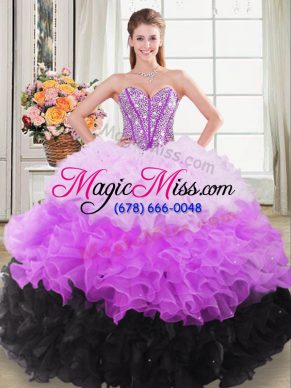 Sleeveless Organza Floor Length Lace Up Quinceanera Dress in Multi-color with Beading and Ruffles