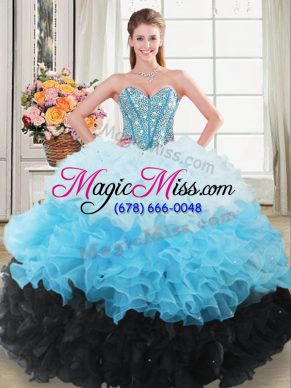 Multi-color Sweet 16 Quinceanera Dress Sweet 16 and Quinceanera with Beading and Ruffles Sweetheart Sleeveless Lace Up