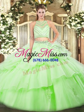 Cheap Yellow Green Zipper Scoop Ruffles Quinceanera Dresses Tulle Sleeveless