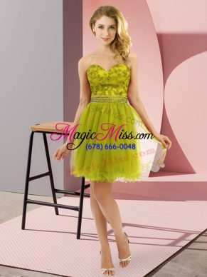 Mini Length Olive Green Evening Dress Tulle Sleeveless Beading