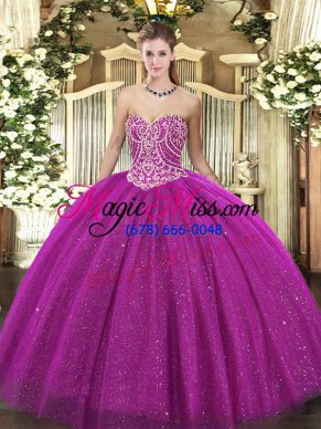 On Sale Beading Sweet 16 Dresses Fuchsia Lace Up Sleeveless Floor Length