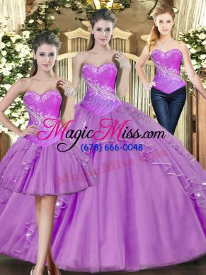 Lilac Sweetheart Lace Up Beading Quinceanera Dress Sleeveless