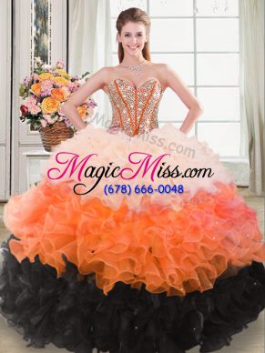 Glamorous Multi-color Sweetheart Neckline Beading and Ruffles Quince Ball Gowns Sleeveless Lace Up