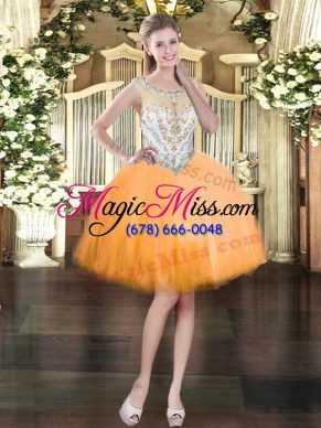 Mini Length Zipper Prom Dresses Orange for Prom and Party with Beading