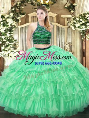 Sleeveless Beading and Ruffled Layers Zipper Quinceanera Dress