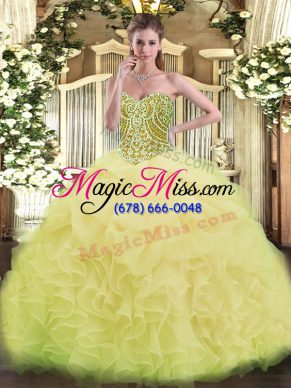 Pretty Asymmetrical Ball Gowns Sleeveless Yellow Green Sweet 16 Dress Lace Up