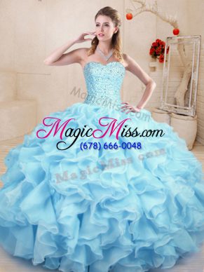 Light Blue Vestidos de Quinceanera Sweet 16 and Quinceanera with Ruffles Sweetheart Sleeveless Lace Up