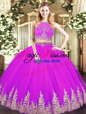 Pretty Ball Gowns Quince Ball Gowns Fuchsia Scoop Tulle Sleeveless Floor Length Zipper