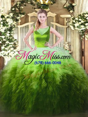 Free and Easy Yellow Green Ball Gowns Beading and Ruffles Quince Ball Gowns Side Zipper Tulle Sleeveless Floor Length