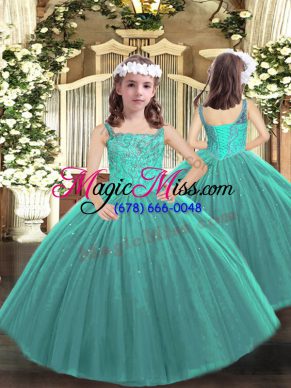 Tulle Sleeveless Floor Length Little Girl Pageant Gowns and Beading