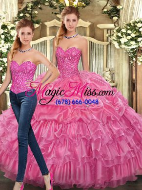 Fitting Sleeveless Lace Up Floor Length Beading and Ruffles Quinceanera Dress