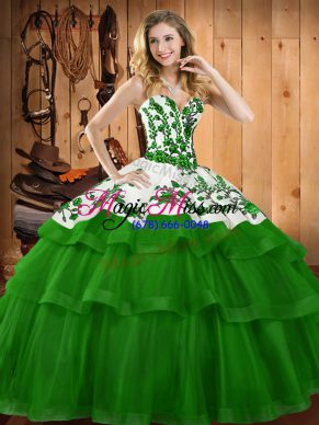 Sleeveless Sweep Train Lace Up Embroidery Vestidos de Quinceanera