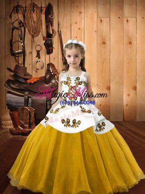 Stunning Gold Straps Neckline Embroidery Little Girl Pageant Dress Sleeveless Lace Up