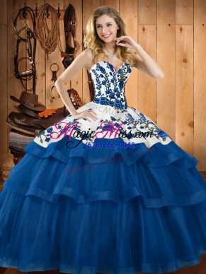 Blue Sweet 16 Dresses Sweetheart Sleeveless Sweep Train Lace Up