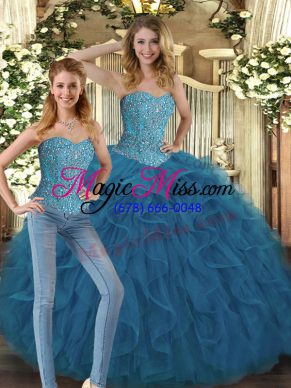 Custom Made Floor Length Teal Quinceanera Dress Sweetheart Sleeveless Lace Up