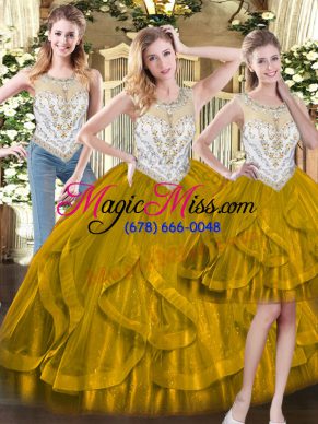 Customized Sleeveless Beading and Ruffles Zipper 15th Birthday Dress